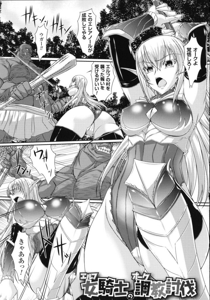 【エロ漫画】怪力持ちのオークを退治しようとした女戦士が敗北して森の中で無理やり犯されて快楽堕ち【新道一：女騎士のオーク調教討伐】 1ページ